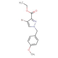 Chemical structure of ethyl 4-bromo-1-[(4-methoxyphenyl)methyl]-1H-pyrazole-3-carboxylate - CSSB06633790526