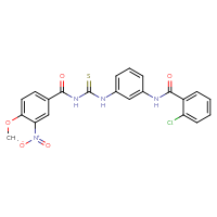 Chemical structure of 2-chloro-N-[3-({[(4-methoxy-3-nitrophenyl)formamido]methanethioyl}amino)phenyl]benzamide - CSSB00121706308