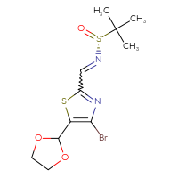 Chemical structure of (R)-N-{[4-bromo-5-(1,3-dioxolan-2-yl)-1,3-thiazol-2-yl]methylidene}-2-methylpropane-2-sulfinamide - CSSB21332858664