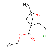 Chemical structure of ethyl 3-(chloromethyl)-1-methyl-2-oxabicyclo[2.1.1]hexane-4-carboxylate - CSSB21246284549