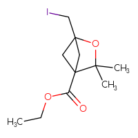 Chemical structure of ethyl 1-(iodomethyl)-3,3-dimethyl-2-oxabicyclo[2.1.1]hexane-4-carboxylate - CSSB00102952799