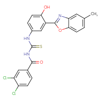 Chemical structure of 1-(3,4-dichlorobenzoyl)-3-[4-hydroxy-3-(5-methyl-1,3-benzoxazol-2-yl)phenyl]thiourea - CSSB00160649179