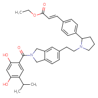 Chemical structure of ethyl (2E)-3-{4-[1-(2-{2-[2,4-dihydroxy-5-(propan-2-yl)benzoyl]-2,3-dihydro-1H-isoindol-5-yl}ethyl)pyrrolidin-2-yl]phenyl}prop-2-enoate - CSSB14880531324