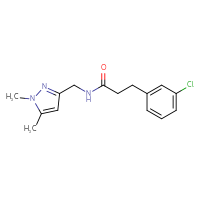 Chemical structure of 3-(3-chlorophenyl)-N-[(1,5-dimethyl-1H-pyrazol-3-yl)methyl]propanamide - CSSB00771781580