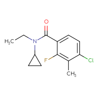 Chemical structure of 4-chloro-N-cyclopropyl-N-ethyl-2-fluoro-3-methylbenzamide - CSSB06681444447