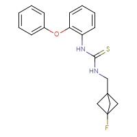 Chemical structure of 3-({3-fluorobicyclo[1.1.1]pentan-1-yl}methyl)-1-(2-phenoxyphenyl)thiourea - CSSB21432494381