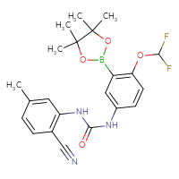 Chemical structure of 3-(2-cyano-5-methylphenyl)-1-[4-(difluoromethoxy)-3-(4,4,5,5-tetramethyl-1,3,2-dioxaborolan-2-yl)phenyl]urea - CSSB21332088564