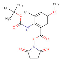 Chemical structure of 2,5-dioxopyrrolidin-1-yl 2-{[(tert-butoxy)carbonyl]amino}-5-methoxy-3-methylbenzoate - CSSB20270601831
