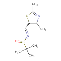 Chemical structure of (S)-N-[(2,4-dimethyl-1,3-thiazol-5-yl)methylidene]-2-methylpropane-2-sulfinamide - CSSB00018180419