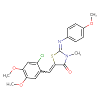 Chemical structure of (2E)-5-[(2-chloro-4,5-dimethoxyphenyl)methylidene]-2-[(4-methoxyphenyl)imino]-3-methyl-1,3-thiazolidin-4-one - CSSB20620699126