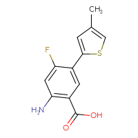 Chemical structure of 2-amino-4-fluoro-5-(4-methylthiophen-2-yl)benzoic acid - CSSB21531608093