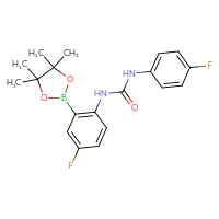 Chemical structure of 3-[4-fluoro-2-(4,4,5,5-tetramethyl-1,3,2-dioxaborolan-2-yl)phenyl]-1-(4-fluorophenyl)urea - CSSB21332155671