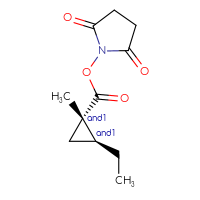 Chemical structure of rac-2,5-dioxopyrrolidin-1-yl (1R,2R)-2-ethyl-1-methylcyclopropane-1-carboxylate - CSSB20620684940