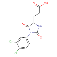 Chemical structure of 3-[1-(3,4-dichlorophenyl)-2,5-dioxoimidazolidin-4-yl]propanoic acid - CSSB00000753200