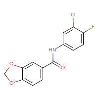 Chemical structure of N-(3-chloro-4-fluorophenyl)-2H-1,3-benzodioxole-5-carboxamide - CSSB00046226467