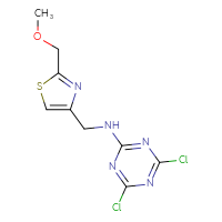 Chemical structure of 4,6-dichloro-N-{[2-(methoxymethyl)-1,3-thiazol-4-yl]methyl}-1,3,5-triazin-2-amine - CSSB02190632419