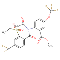 Chemical structure of methyl 2-{N-[2-(ethanesulfonyl)-4-(trifluoromethyl)benzoyl]acetamido}-5-(trifluoromethoxy)benzoate - CSSB06354214099