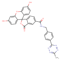 Chemical structure of 3',6'-dihydroxy-N-{[4-(6-methyl-1,2,4,5-tetrazin-3-yl)phenyl]methyl}-3-oxo-3H-spiro[2-benzofuran-1,9'-xanthene]-5-carboxamide - CSSB02515450114