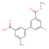 Chemical structure of 5-amino-3'-fluoro-5'-(methoxycarbonyl)-[1,1'-biphenyl]-3-carboxylic acid - CSSB00150702458