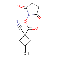 Chemical structure of 2,5-dioxopyrrolidin-1-yl 1-cyano-3-methylidenecyclobutane-1-carboxylate - CSSB20270230534