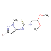 Chemical structure of 1-(3-bromo-1-methyl-1H-pyrazol-5-yl)-3-(2,2-dimethoxyethyl)thiourea - CSSB21432510608