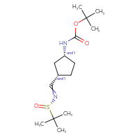Chemical structure of tert-butyl N-[(1RS,3SR)-3-({[(S)-2-methylpropane-2-sulfinyl]imino}methyl)cyclopentyl]carbamate - CSSB21332859439