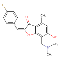 Chemical structure of 7-[(dimethylamino)methyl]-2-[(4-fluorophenyl)methylidene]-6-hydroxy-4-methyl-2,3-dihydro-1-benzofuran-3-one - CSSB00121610712