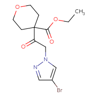 Chemical structure of ethyl 4-[2-(4-bromo-1H-pyrazol-1-yl)acetyl]oxane-4-carboxylate - CSSB14815214585