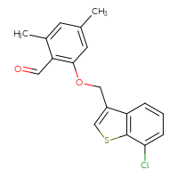 Chemical structure of 2-[(7-chloro-1-benzothiophen-3-yl)methoxy]-4,6-dimethylbenzaldehyde - CSSB21349248230
