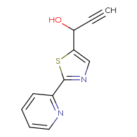 Chemical structure of 1-[2-(pyridin-2-yl)-1,3-thiazol-5-yl]prop-2-yn-1-ol - CSSB21246429059