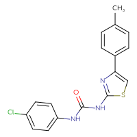 Chemical structure of 1-(4-chlorophenyl)-3-[4-(4-methylphenyl)-1,3-thiazol-2-yl]urea - CSSB00025728407