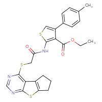 Chemical structure of ethyl 4-(4-methylphenyl)-2-(2-{7-thia-9,11-diazatricyclo[6.4.0.0²,⁶]dodeca-1(12),2(6),8,10-tetraen-12-ylsulfanyl}acetamido)thiophene-3-carboxylate - CSSB00027949809