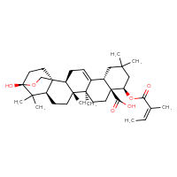 Chemical structure of (1S,2S,6S,10R,11S,14S,15R,18R,20S)-20-hydroxy-8,8,14,15,19,19-hexamethyl-10-{[(2Z)-2-methylbut-2-enoyl]oxy}-21-oxahexacyclo[18.2.2.0¹,¹⁸.0²,¹⁵.0⁵,¹⁴.0⁶,¹¹]tetracos-4-ene-11-carboxylic acid - CSSB00159261346