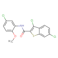 Chemical structure of 3,6-dichloro-N-(5-chloro-2-methoxyphenyl)-1-benzothiophene-2-carboxamide - CSSB00046244125