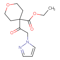 Chemical structure of ethyl 4-[2-(1H-pyrazol-1-yl)acetyl]oxane-4-carboxylate - CSSB14817494651