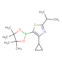 Chemical structure of 4-cyclopropyl-2-(propan-2-yl)-5-(4,4,5,5-tetramethyl-1,3,2-dioxaborolan-2-yl)-1,3-thiazole - CSSB21323993467
