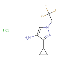 Chemical structure of 3-cyclopropyl-1-(2,2,2-trifluoroethyl)-1H-pyrazol-4-amine hydrochloride - CSSB00160458425
