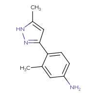 Chemical structure of 3-methyl-4-(5-methyl-1H-pyrazol-3-yl)aniline - CSSB04354909836
