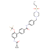 Chemical structure of 5'-cyclopropaneamido-N-(4-{[4-(propane-1-sulfonyl)piperazin-1-yl]methyl}phenyl)-2'-(trifluoromethoxy)-[1,1'-biphenyl]-4-carboxamide - CSSB03547006821