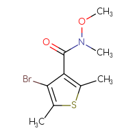 Chemical structure of 4-bromo-N-methoxy-N,2,5-trimethylthiophene-3-carboxamide - CSSB01045818038