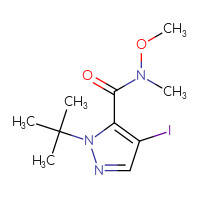 Chemical structure of 1-tert-butyl-4-iodo-N-methoxy-N-methyl-1H-pyrazole-5-carboxamide - CSSB02271961876