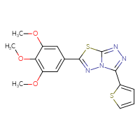 Chemical structure of 3-(thiophen-2-yl)-6-(3,4,5-trimethoxyphenyl)-[1,2,4]triazolo[3,4-b][1,3,4]thiadiazole - CSSB00121637431