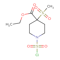 Chemical structure of ethyl 1-(chlorosulfonyl)-4-methanesulfonylpiperidine-4-carboxylate - CSSB21224764116