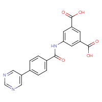 Chemical structure of 5-[4-(pyrimidin-5-yl)benzamido]benzene-1,3-dicarboxylic acid - CSSB20785370564