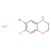 Chemical structure of 6-bromo-7-chloro-3,4-dihydro-2H-1,4-benzoxazine hydrochloride - CSSB14948341030