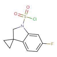 Chemical structure of 6'-fluoro-1',2'-dihydrospiro[cyclopropane-1,3'-indole]-1'-sulfonyl chloride - CSSB14804982180