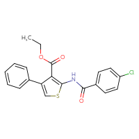 Chemical structure of ethyl 2-(4-chlorobenzamido)-4-phenylthiophene-3-carboxylate - CSSB00103160613