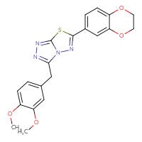 Chemical structure of 6-(2,3-dihydro-1,4-benzodioxin-6-yl)-3-[(3,4-dimethoxyphenyl)methyl]-[1,2,4]triazolo[3,4-b][1,3,4]thiadiazole - CSSB00121609480