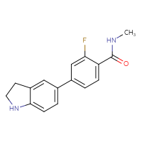 Chemical structure of 4-(2,3-dihydro-1H-indol-5-yl)-2-fluoro-N-methylbenzamide - CSSB06586380469