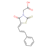 Chemical structure of 2-[(5Z)-4-oxo-5-[(2E)-3-phenylprop-2-en-1-ylidene]-2-sulfanylidene-1,3-thiazolidin-3-yl]acetic acid - CSSB00160244735